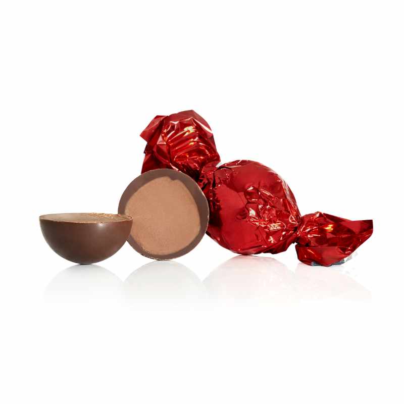 Billede af Fyldte chokoladekugler m/ honning & nougat crisp - Mørkerød - 1 kg