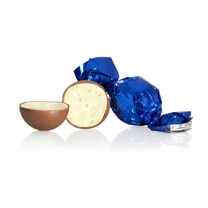 Billede af Fyldte chokoladekugler m/ yoghurtcrisp - Blå - 1 kg