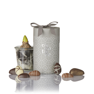 Marcipanæg og fyldte chokoladeæg i sølv Cocoture gaverør - 255g