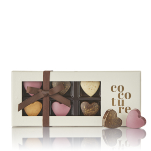 Fyldte chokoladehjerter i hvid Cocoture æske - 72g