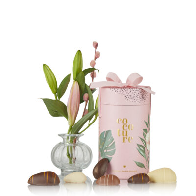 Marcipanæg i lyserødt Cocoture gaverør med sløjfe - 275g