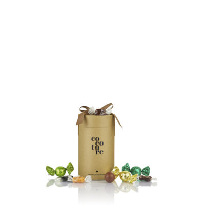 Cocoture fyldte chokoladekugler og karameller i guld gaverør - 250g