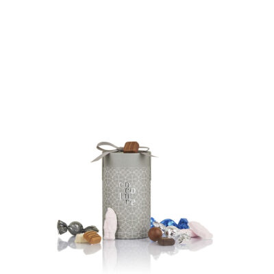 Cocoture fyldte chokoladekugler, konfektstykker og skum julemænd i gråt gaverør - 250g