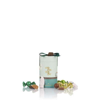 Cocoture fyldte chokoladekugler, konfektstykker og skum julemænd i lysegrønt gaverør - 250g