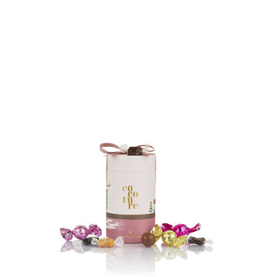 Cocoture fyldte chokoladekugler og karamelmix i lyserødt gaverør - 250g