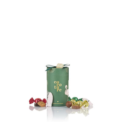 Cocoture fyldte chokoladekugler, konfektstykker og skum julemænd i grønt gaverør - 250g