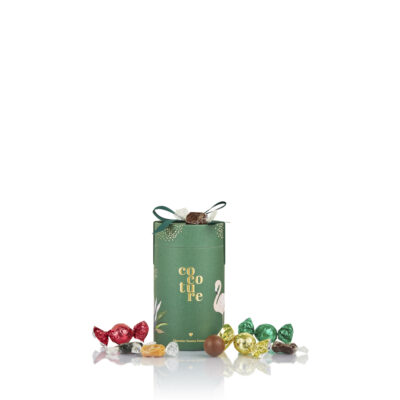 Cocoture fyldte chokoladekugler og karameller i grønt gaverør - 250g