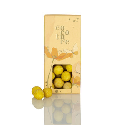 Cocoture æske med hvide chokoladekugler med flydende exotic fruitcreme - 95-100g