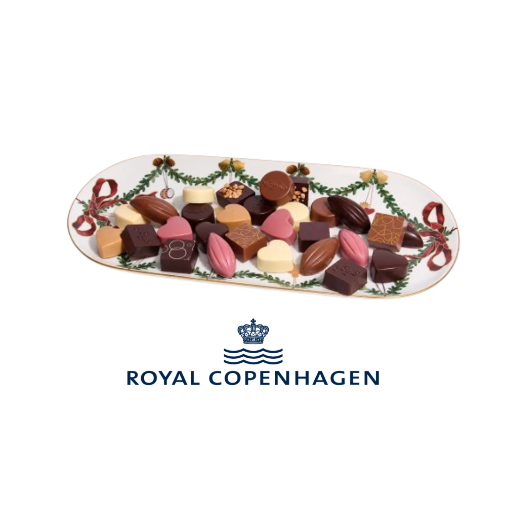 Stjerne-riflet Royal Copenhagen julefad + 1kg fyldt chokolade | Tilbud