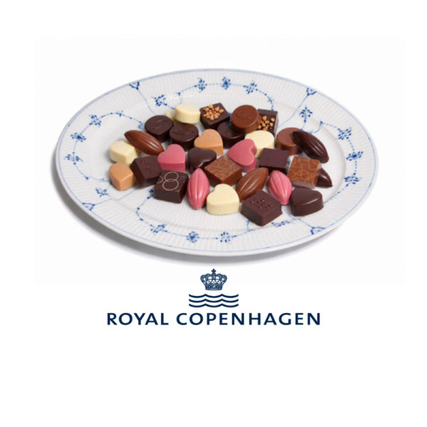 Mussel-riflet Royal Copenhagen fad + 1kg fyldt chokolade | Tilbud